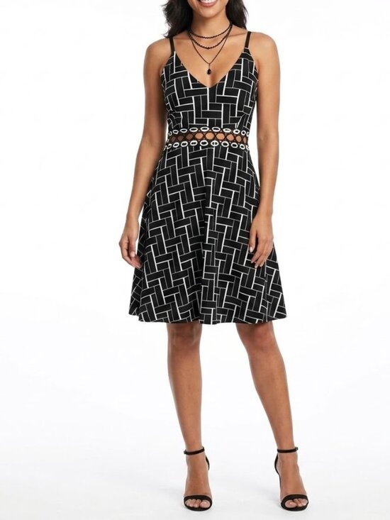 None Dresses & Skirts - Indie Sleaze Geometric Mini Dress Black White Circle Lace Inset Waist S